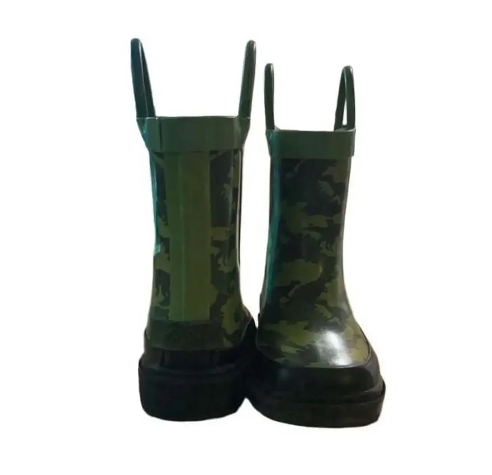 Blue Mountain Kids Rubber Rain Boots Dinosaur Camo Print with Easy-On Handles